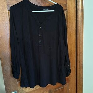 Lane Bryant Black 1/4 Button Cotton Top
